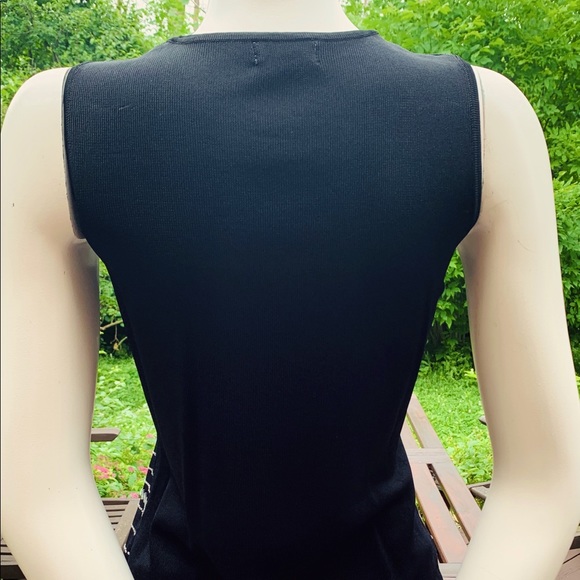 Black Rayon Knit Tank Top with Shiny Metal Beadings coctail wedding top US M - Picture 8 of 11